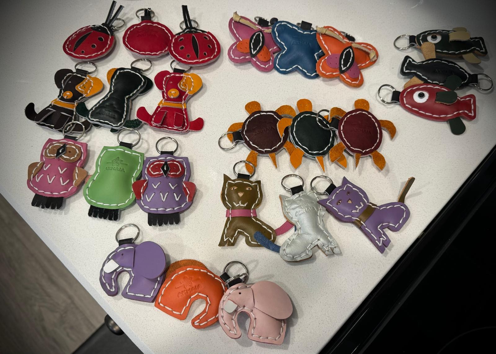Leather Animal Keychain — Stitched leather animals on a key ring
