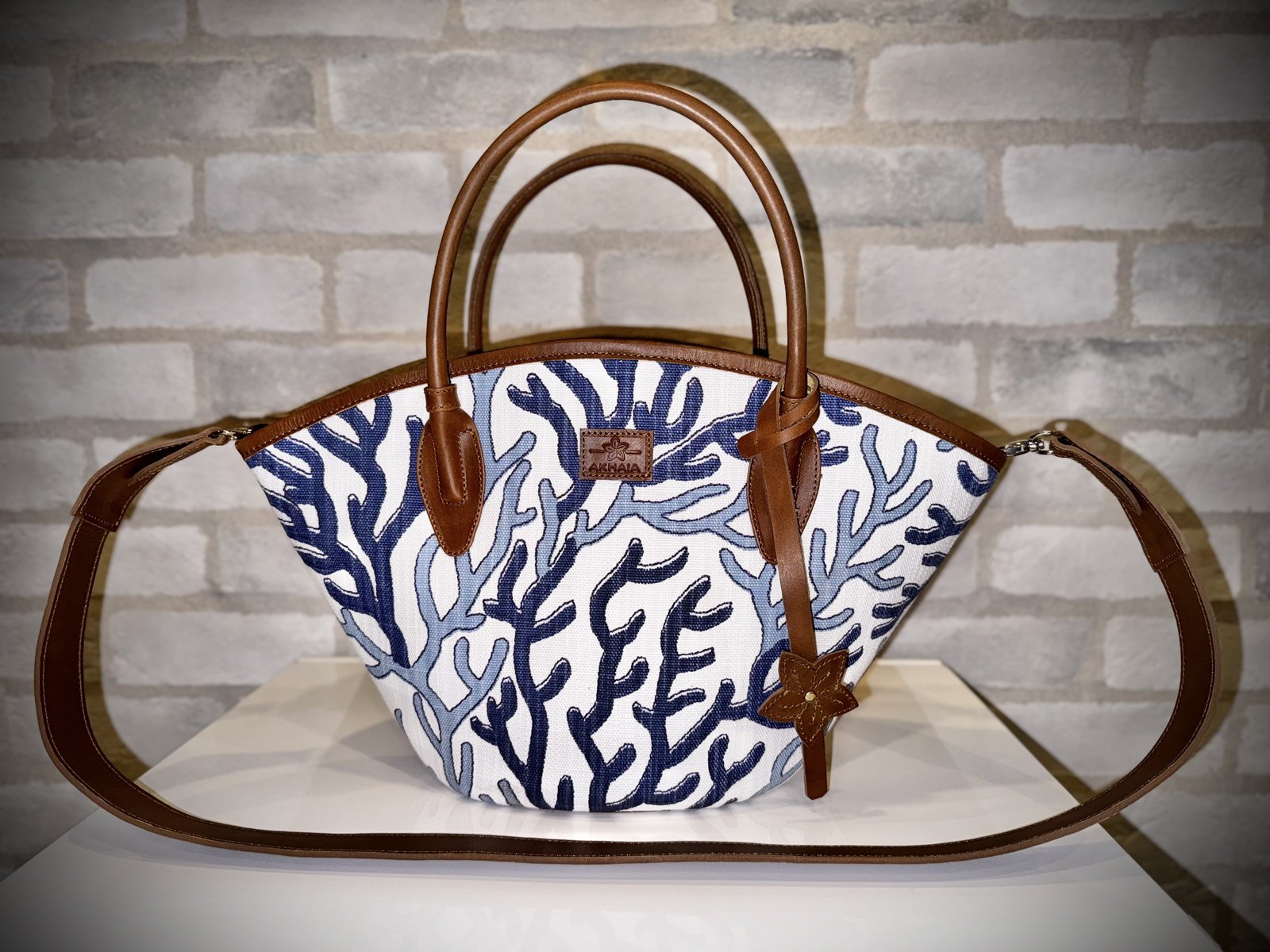 Marina Handbag — Canvas tote with leather handles and a long strap